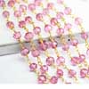 Natural Pink Coated Quartz Faceted Roundel Beads Gold Plated Link Chain Length is 14 Inches and Size 4mm approx.
